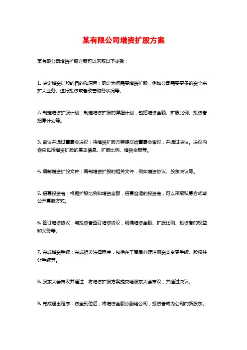 某有限公司增资扩股方案