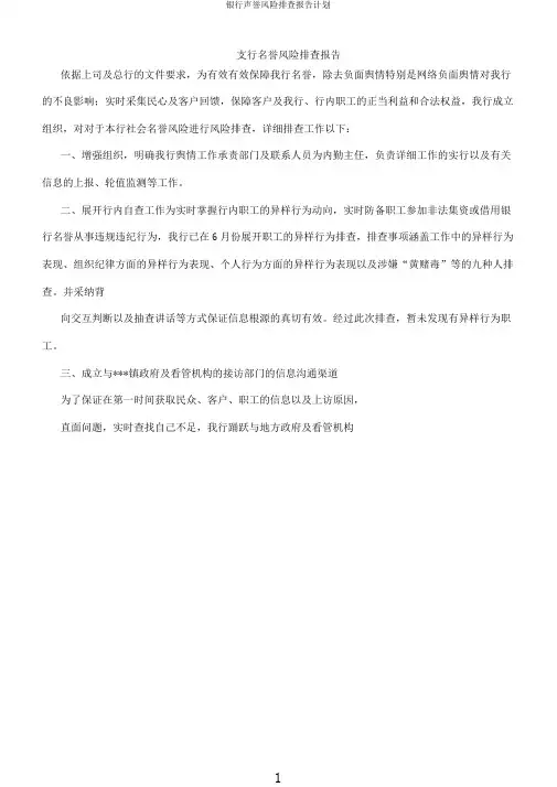 银行声誉风险排查报告计划