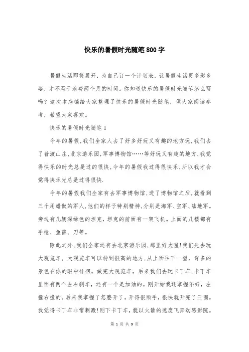 快乐的暑假时光随笔800字