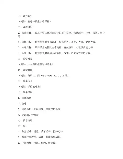 特长生训练教案设计模板
