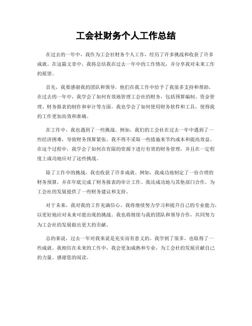 工会社财务个人工作总结