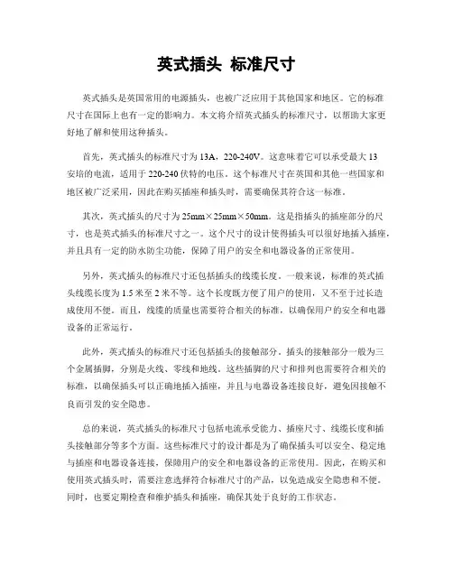英式插头 标准尺寸