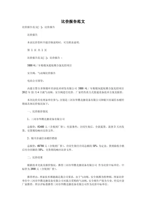 比价报告范文