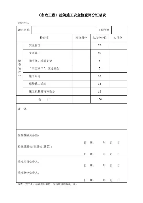 (市政工程)建筑施工安全检查评分表
