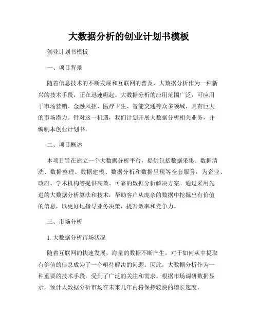大数据分析的创业计划书模板