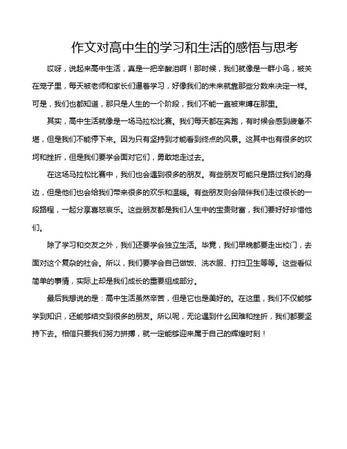 作文对高中生的学习和生活的感悟与思考