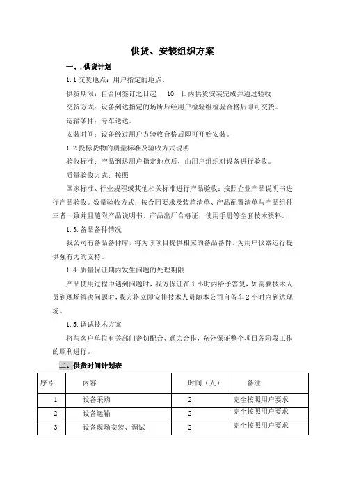 供货、安装组织方案