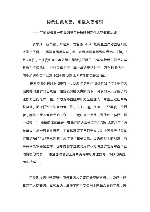 团员新生入学教育活动简报
