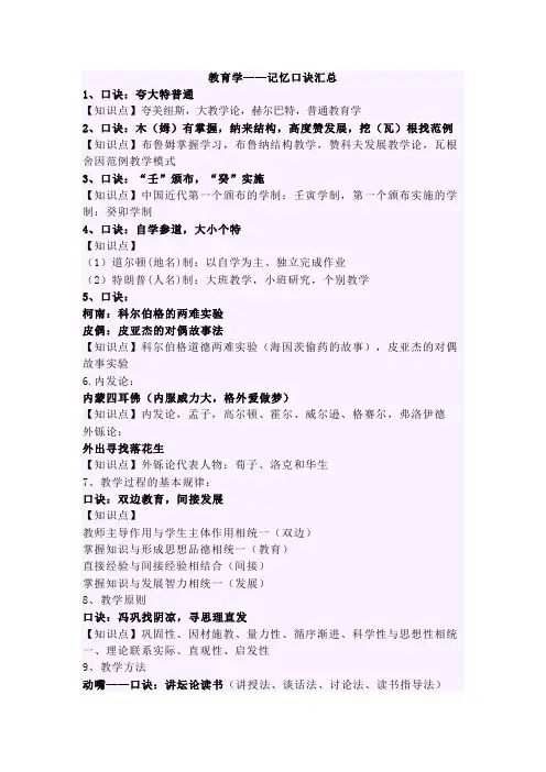 教育学——记忆口诀汇总
