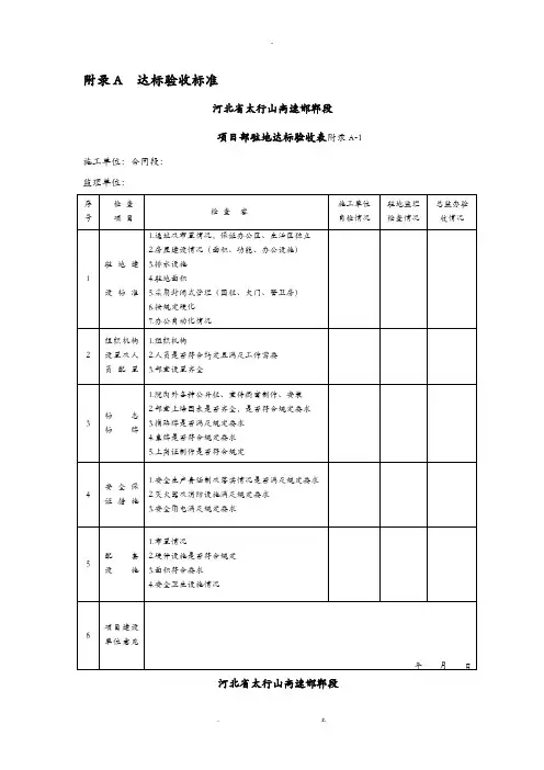 工地建设标准化达标验收标表格