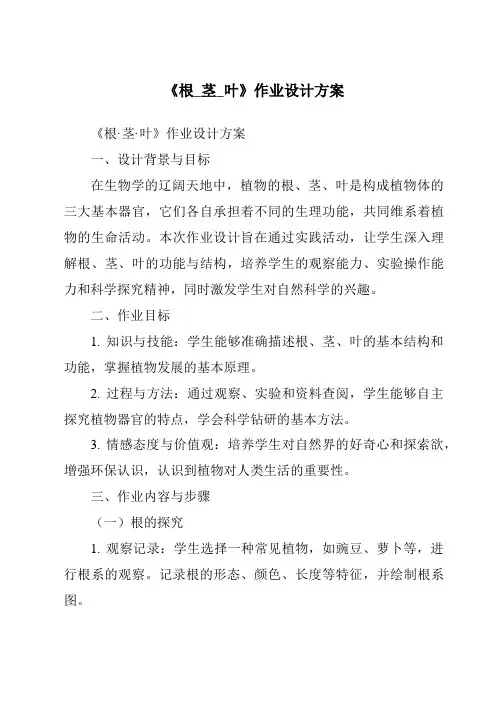 《根_茎_叶作业设计方案-2023-2024学年科学人教鄂教版》