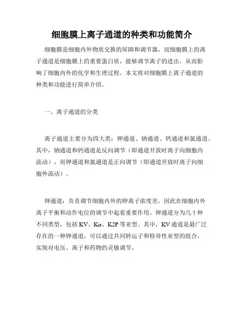 细胞膜上离子通道的种类和功能简介