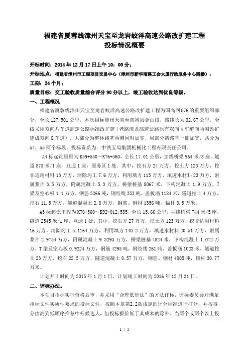 汇报材料--漳州天宝至龙岩蛟洋高速改扩建工程