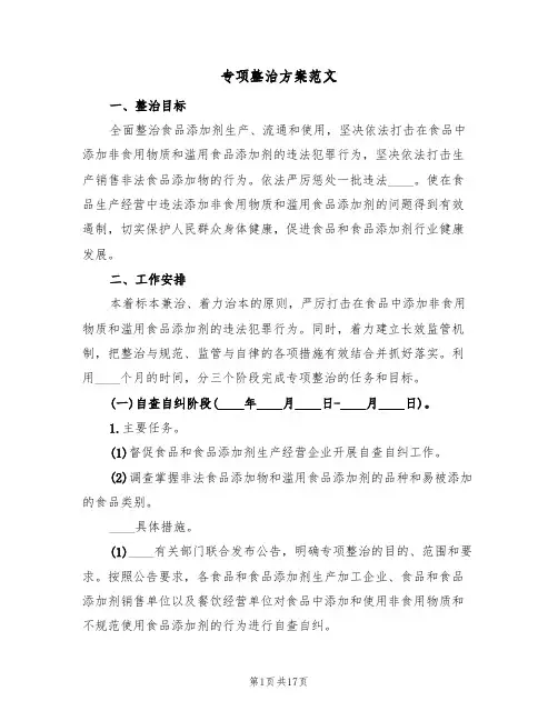 专项整治方案范文(四篇)
