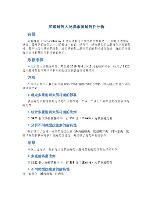 多重耐药大肠埃希菌耐药性分析