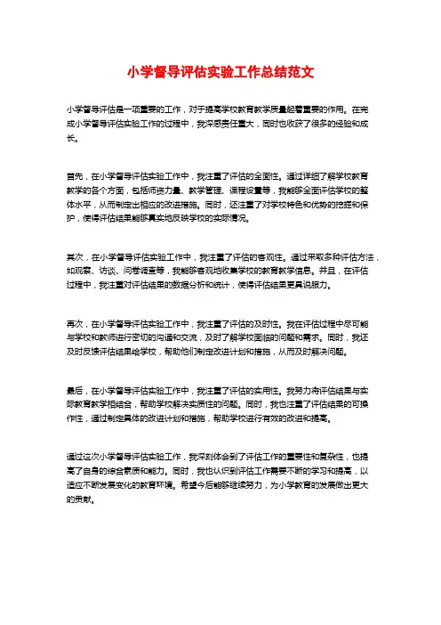 小学督导评估实验工作总结范文