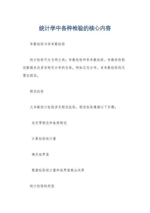 统计学中各种检验的核心内容