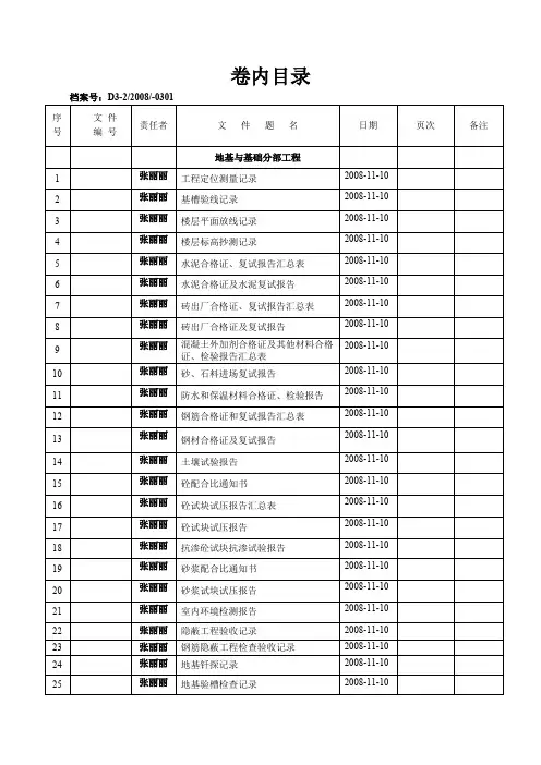 建设工程资料归档整理目录表