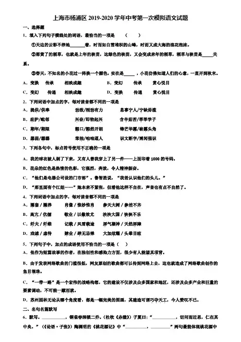上海市杨浦区2019-2020学年中考第一次模拟语文试题含解析