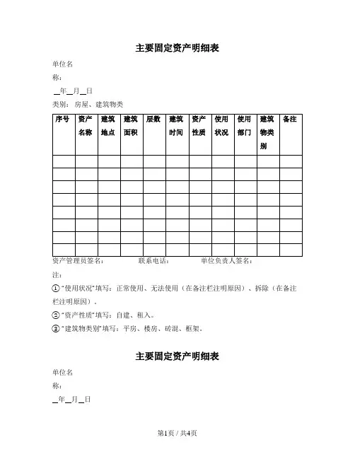 主要固定资产明细表