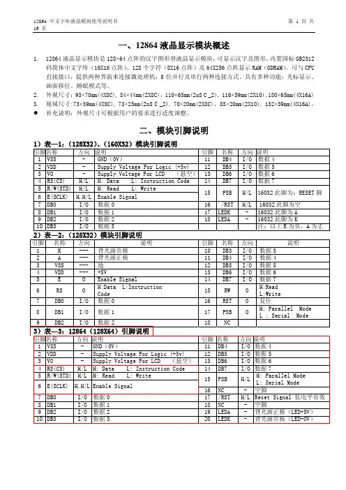 12864中文字库液晶模块使用说明书