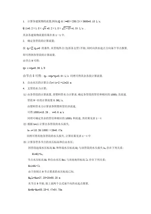 给水水力计算说明书