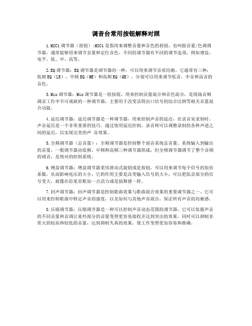 调音台常用按钮解释对照