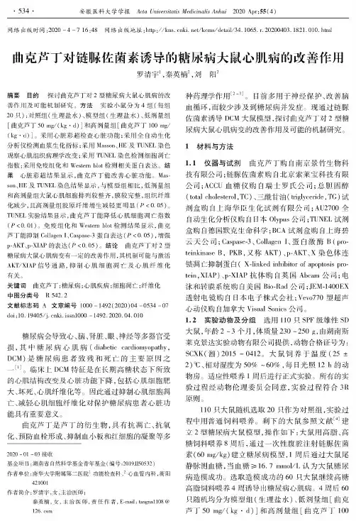 曲克芦丁对链脲佐菌素诱导的糖尿病大鼠心肌病的改善作用