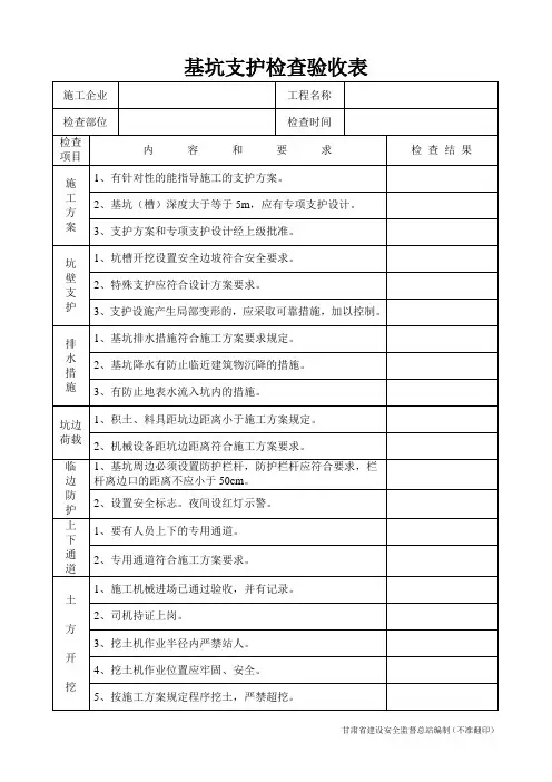 基坑支护检查验收表