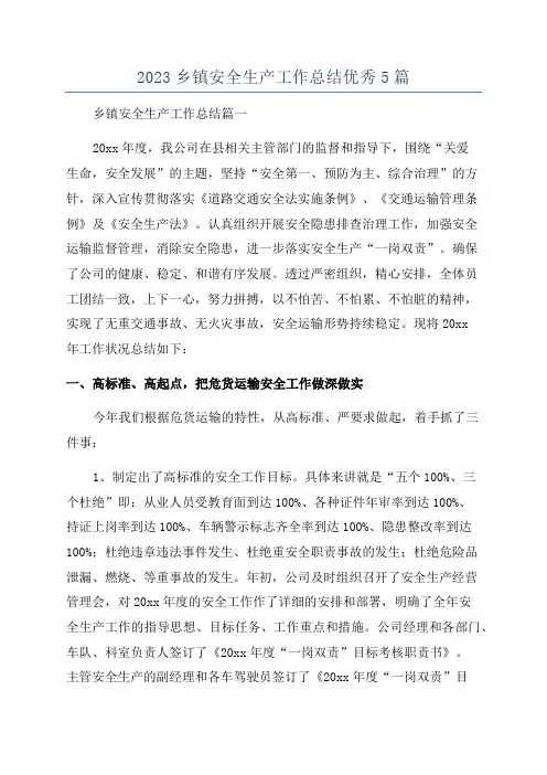 2023乡镇安全生产工作总结优秀5篇