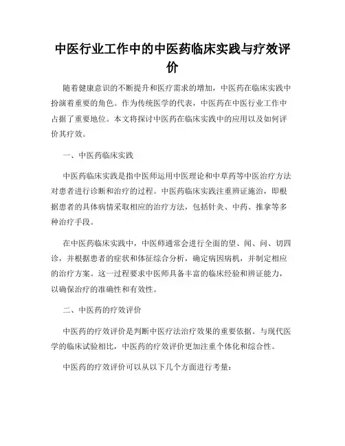 中医行业工作中的中医药临床实践与疗效评价