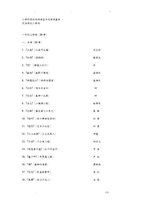 小学阶段经典诵读各年级背诵篇目