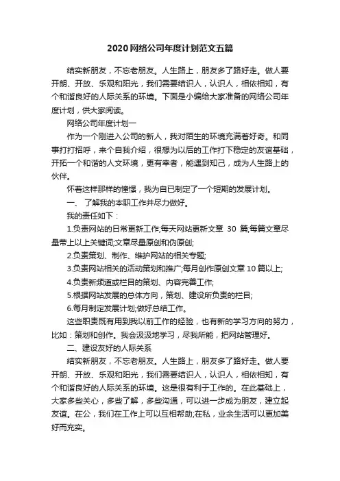 2020网络公司年度计划范文五篇