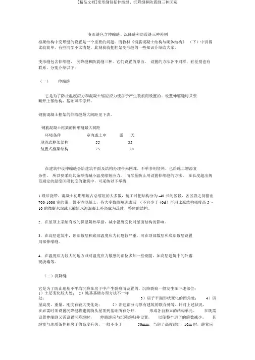 [精品文档]变形缝包括伸缩缝、沉降缝和防震缝三种区别