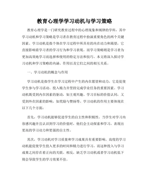 教育心理学学习动机与学习策略