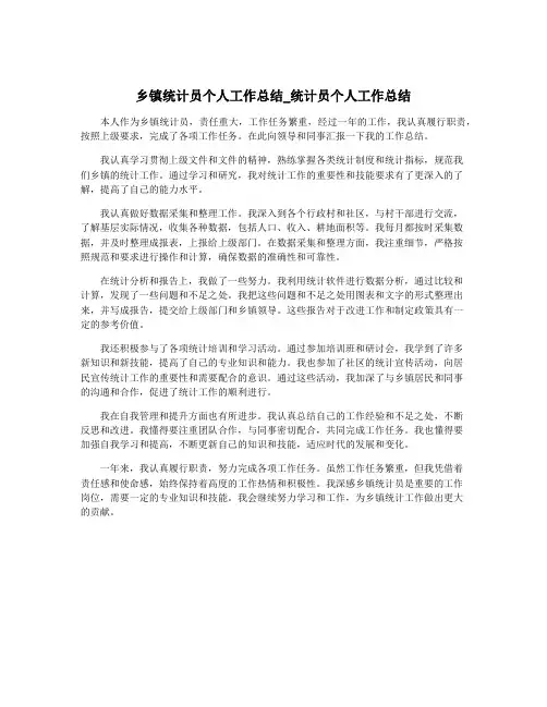 乡镇统计员个人工作总结_统计员个人工作总结