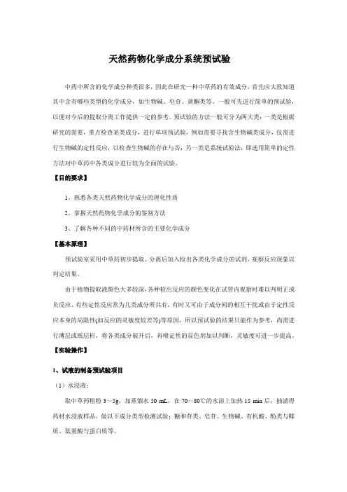 天然药物化学成分系统预试验