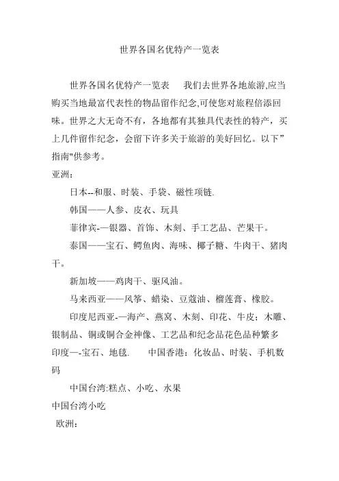 世界各国名优特产一览表