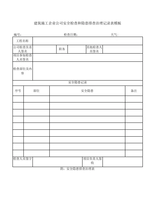 建筑施工企业公司安全检查和隐患排查治理记录表模板