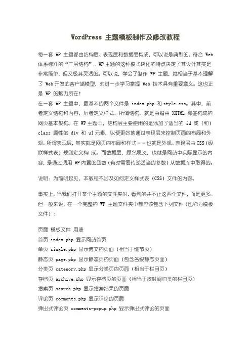 WordPress 主题模板制作及修改教程