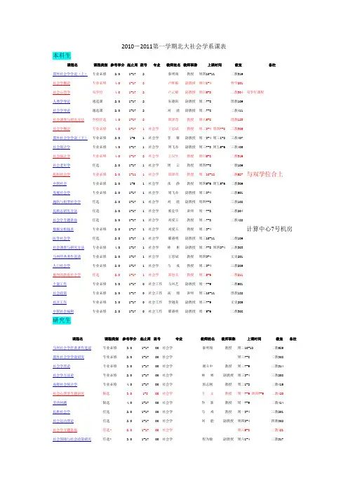2010-2011第一学期北大社会学系课表