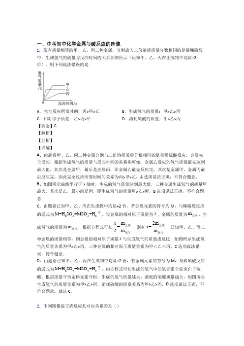 2020-2021中考化学培优(含解析)之金属与酸反应的图像及详细答案