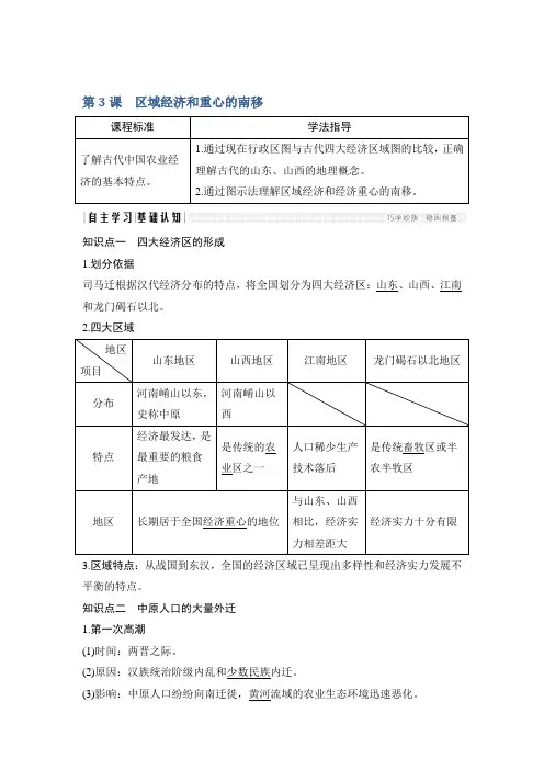 2018-2019学年高中历史(岳麓版)必修二同步练习第3课区域经济和重心的南移Word版含解析