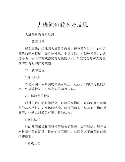 大班鲸鱼教案及反思
