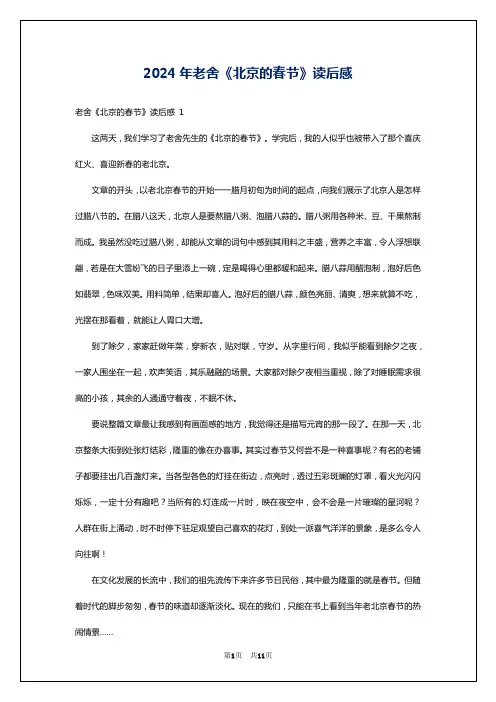 2024年老舍《北京的春节》读后感