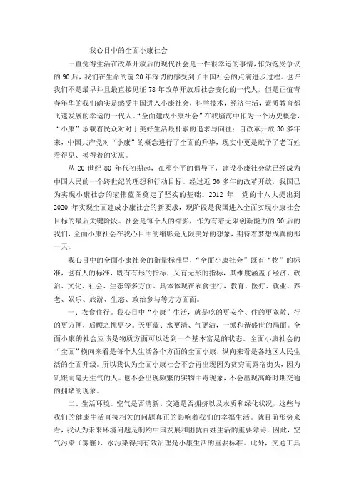 当代大学生心中的小康社会