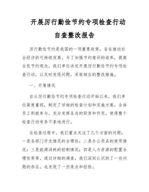 开展厉行勤俭节约专项检查行动自查整改报告