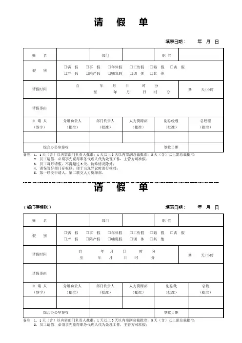 (完整版)请假单(模板)