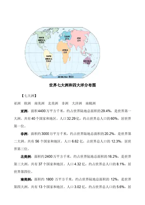 世界七大洲和四大洋分布图