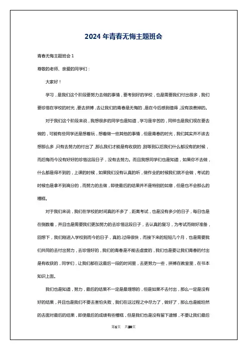 2024年青春无悔主题班会